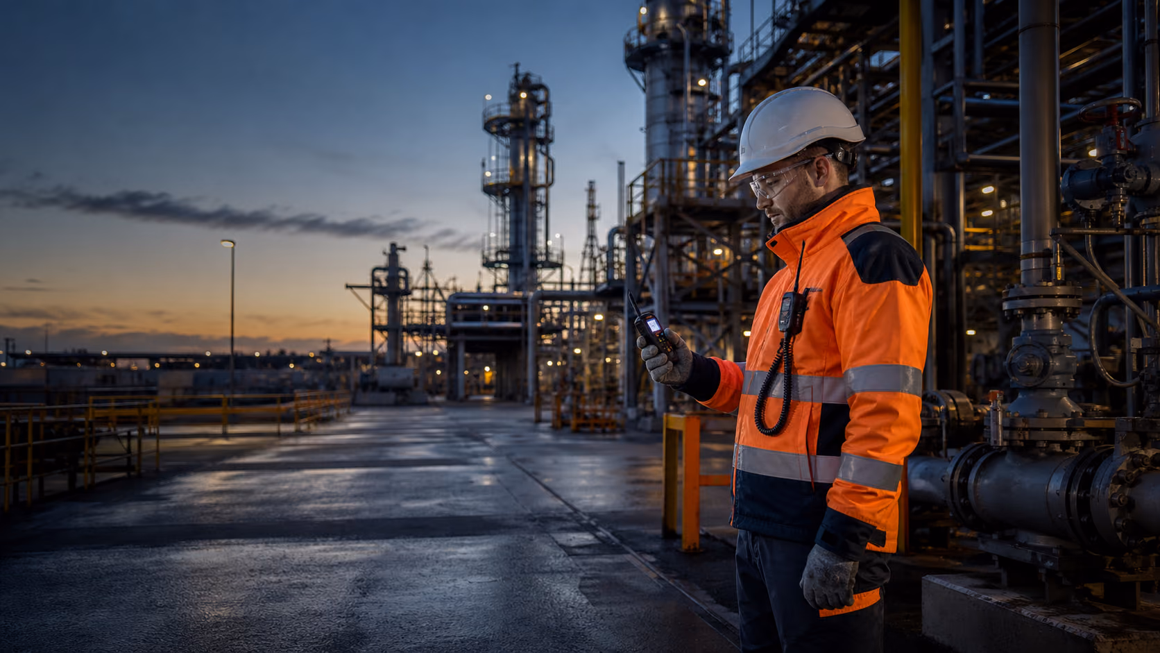 Industrial safety engineer checking the atmosphere at a process facility